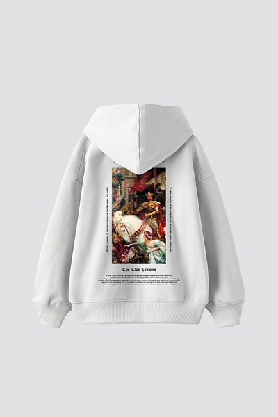 Sekizbiraltı The Two Crowns Printed Oversize Unisex Premium White Hoodie