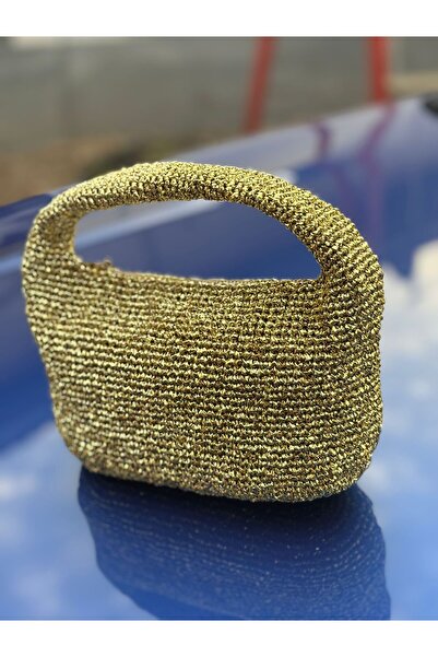 B Made Gold Lame Parlak El Çantası