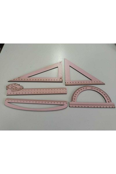 mrchediyesepeti Σετ χάρακα 5 τμχ - MDF 3 mm, για Μαθηματικά και Σχολείο