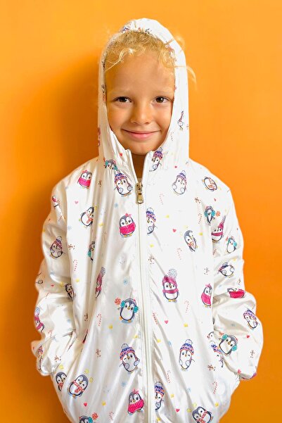 Breeze Girls & Boys Boys' Raincoat Cute Penguin Patterned Christmas Themed 1-4 Years, Ecru