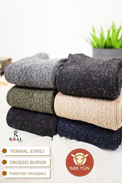 MT Socks Ανδρικές χειμερινές μάλλινες κάλτσες - 6 συσκευασίες χωρίς ραφές Lambswool