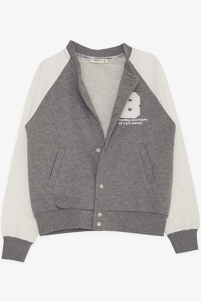 Breeze Girls & Boys Boys College Coat Letter Embroidered Snap Fastener 8-14 Years, Dark Gray Melange