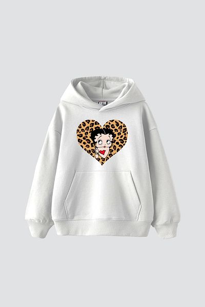 Sekizbiraltı Betty Boops Printed Oversize Unisex Premium White Hoodie