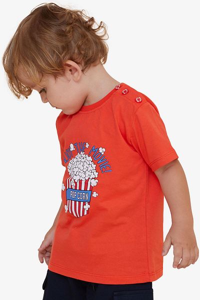 Breeze Boy's T-Shirt - Pop Corn Printed, 2-6 Years, Coral