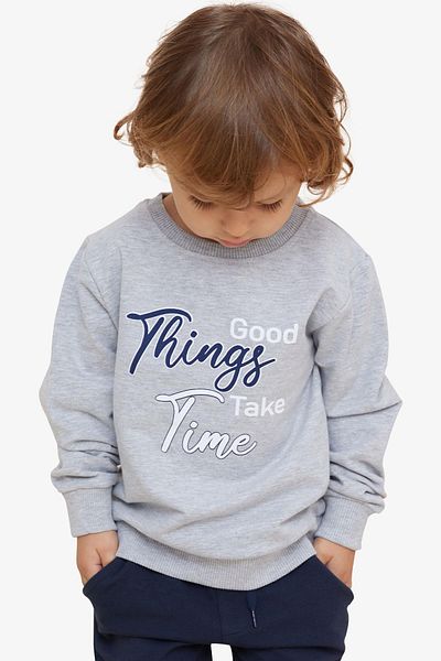 Breeze Girls & Boys Boy's Sweatshirt with Text Printed, Age 2-6, Light Gray Melange