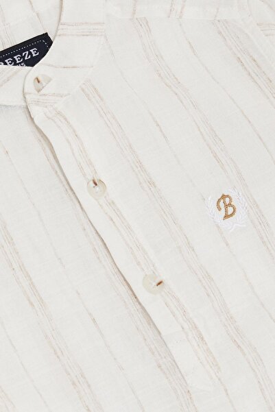 Breeze 3-7 Years Old Boy Shirt - Letter Embroidery, Half Button, Ecru