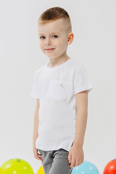 Breeze Tricou pentru băiat cu buzunar cu inscripție cool, 1,5-5 ani, alb