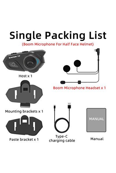 Choice Boom Mic Half 1PCS WAYXIN T2 Helmet Headset Motorcycle Bluetooth Inter...