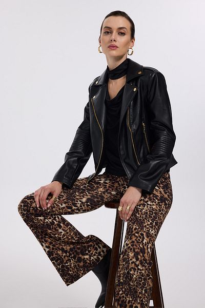 Ekol Black Double Breasted Leather Coat
