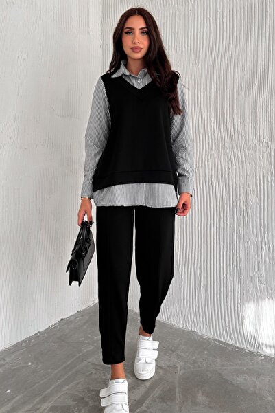 Ded COLLECTION Set de cămașă în dungi cu mânecă lungă pentru femei