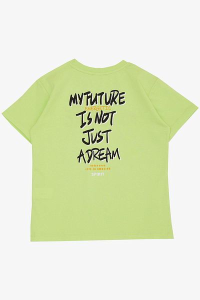 Breeze Tricou pentru băiat 8-14 ani - tematică viitor, text imprimat, verde fistic