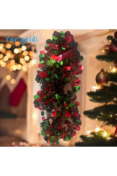 Yenigeldi 1 Piece 1.7m Sequin Christmas Tassel Metallic Christmas Tree Shiny Wreath Decorations (Red Green)