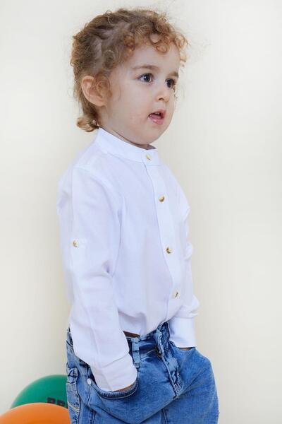 Breeze Πουκάμισο για αγόρι με έμβλημα με κουμπιά 3-7 ετών, λευκό