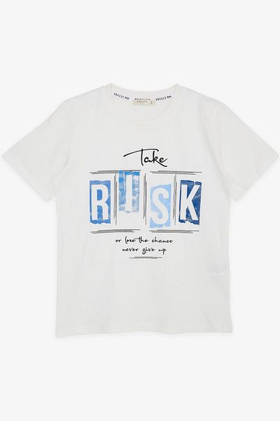 Breeze Boy's T-Shirt with Text Printed, Age 9-16, Ecru