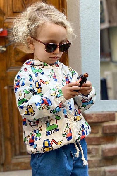 Breeze Girls & Boys Boy Raincoat Construction Machine Patterned 1-5 Years, Cream