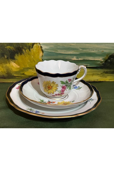 tayfuntufan antika koleksiyon meissen üçlü set - çay kahve fincanı fincan tab...