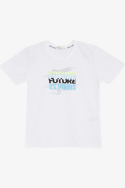 Breeze T-shirt για κορίτσια και αγόρια, πολύχρωμο κείμενο τυπωμένο 8-14 ετών, λευκό
