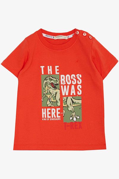 Breeze Boys T-shirt Strong Dinosaur Printed 1.5-5 Years Old, Pomegranate