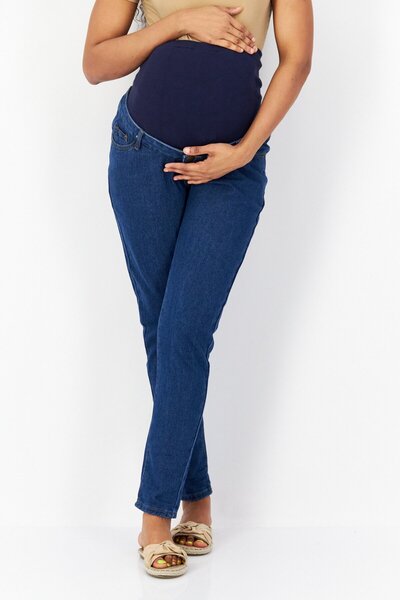 BOOHOO Maternity Roll Hem Over The Bump Boyfriend Jeans, Blue