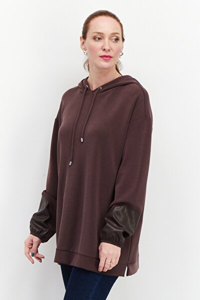 s.Oliver Women Hooded Long Sleeve Plain Sweatshirt, Dark Brown