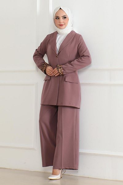 Modamihram Set cu model leopard Dusty Rose - 19218