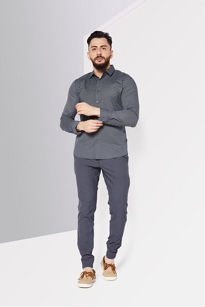 Dkny Men Regular Fit Allover Print Long Sleeves Casual Shirt, Black Combo