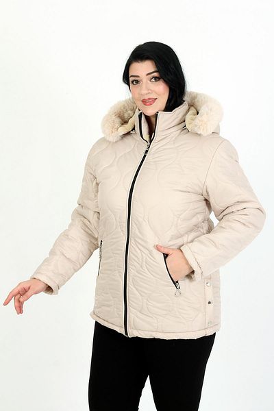 By Alba Collection Women's Ecru Wool Quilted Plus Size Coat