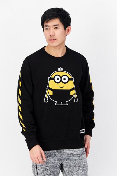 DIFUZED Men Crew Neck Graphic Print Long Sleeves Sweatshirt, Black