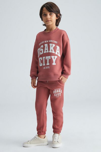 GRIMELANGE Durgesh Boy Cotton-Polyester Brick Color Bottom-Top Suit