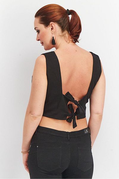 Asos Design Women Square Neck Sleeveless Plain Crop Top, Black