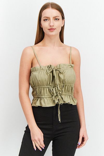 Skylar Rose Women Square Neck Sleeveless Crop Top, Olive