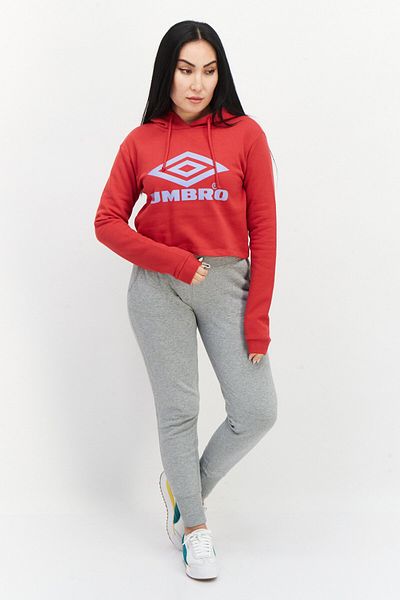 UMBRO Women Hooded Neck Graphic Printed Cropped Sweatshirt, Red Combo