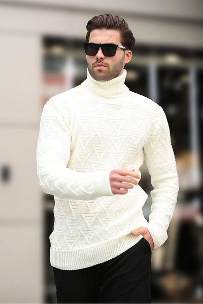 Madmext Ecru Turtleneck Patterned Men's Sweater E7292