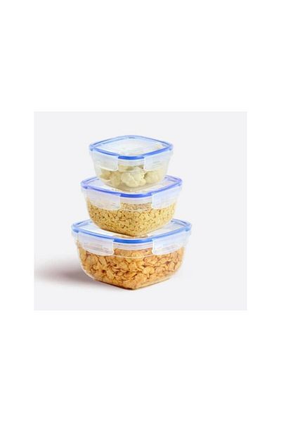 Paşabahçe Lock&Fresh 3 Piece Square Storage Container Set - with Silicone Seal
