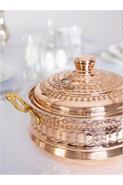 Bakır Concept 8 Liter Silver Copper Pot - Mardin Embroidered, Copper Color