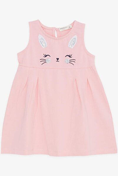 Breeze Girl's Dress, Embroidered, Sequined, Cute Kitten Printed, 1.5-5 Years, Pink