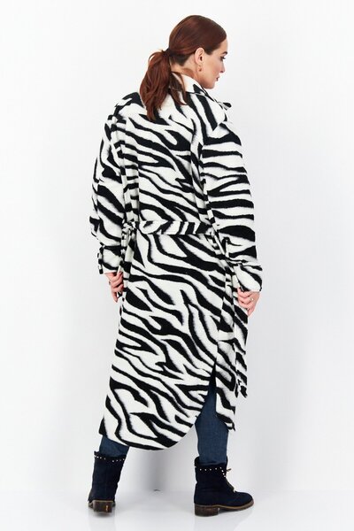 TopShop Women Belted Animal Print Trench Coat Jacket, Black