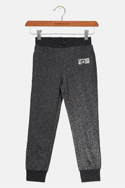 converse Kids Girl Drawstring Brand Logo Jogger Pant, Heather Black