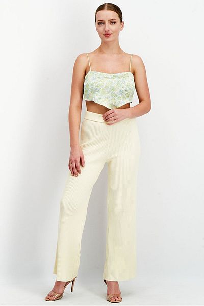 Reclaimed Vintage Women Square Neckline Sleeveless Floral Print Crop Top, Lime