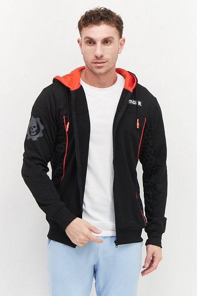 Gears of War Men Hooded Graphic Print Long Sleeves Sweatshirts, Black