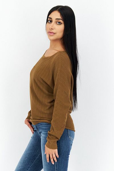 comma Women Jewel Neck Textured Long Sleeve Sweater, Brown
