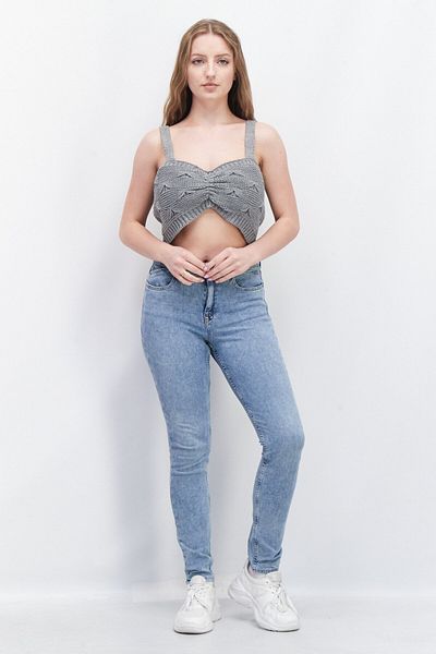 Skylar Rose Women Sweetheart Neck Sleeveless Crochet Top, Grey