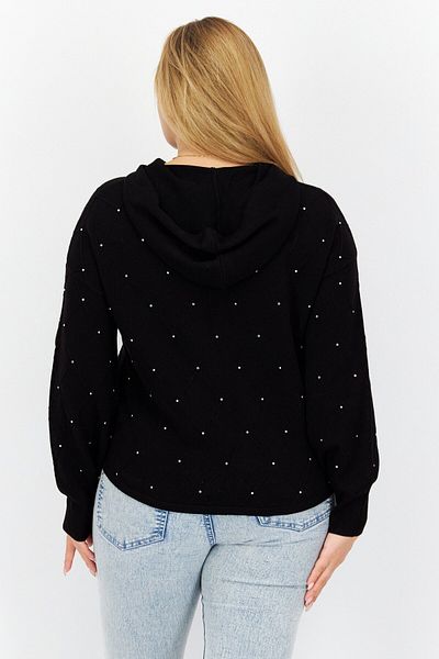 comma Women Hooded Long Sleeves Textured Sweatshirts, Black