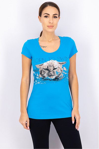 ARENA Women Graphic Print Beachwear Top, Turquoise
