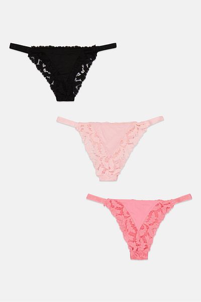Bcbgeneration Women 3 Pcs Textured Lace Pull On Thong Panty, Pink