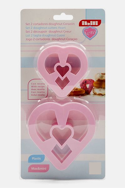 iBiLi 2 Piece Heart Doughnut Cutters Set, Pink