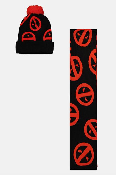 DIFUZED Men Deadpool Embroidered Beanie And Scarf Gift Set, Red