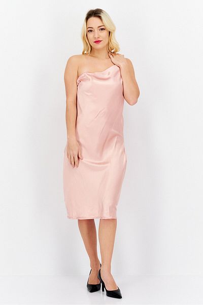 FEMME LUXE Women Plain Satin Midi Dress, Pink