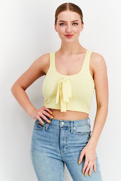 Heartbreak Women Scoop Neck Sleeveless Ribbed Crop Top ,yellow