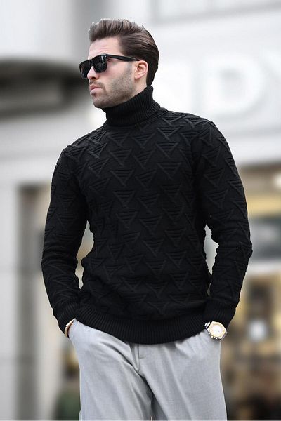 Madmext Pulover pentru bărbați cu model cu gât negru E7292